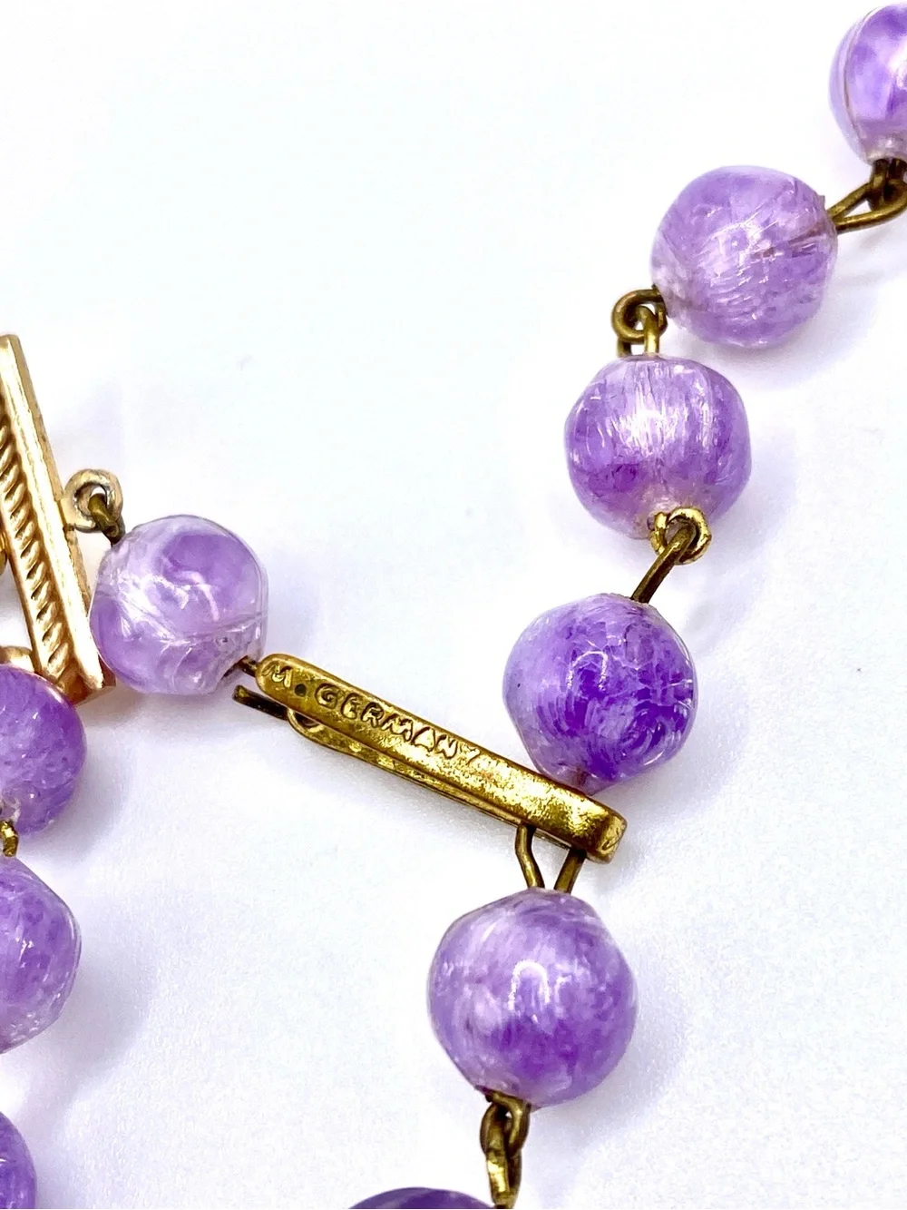 Stunning Vintage Signed W. Germany Lavender Multi-Strand Beaded Necklace